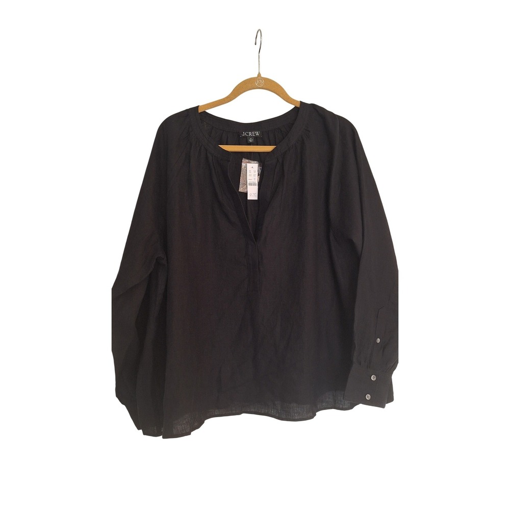 J. Crew Women's Cabana Popover top Shirt‎ Blouse in linen Size 2X Black New